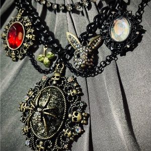 Betsey Johnson Dark Forest Spider Cameo Bunny Rabbit Necklace NWT